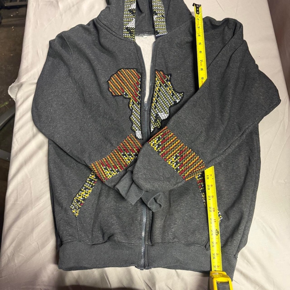 Ankara Print Africa Map Zip-Up Hoodie — Size Large